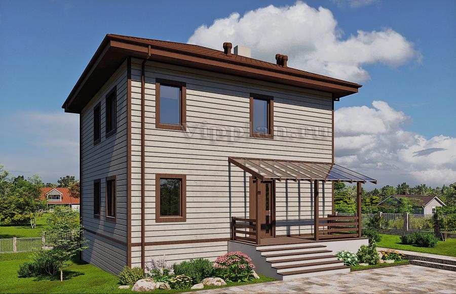 Двухэтажный дом на склоне с отделкой сайдингом, террасой и 4 cпальнями