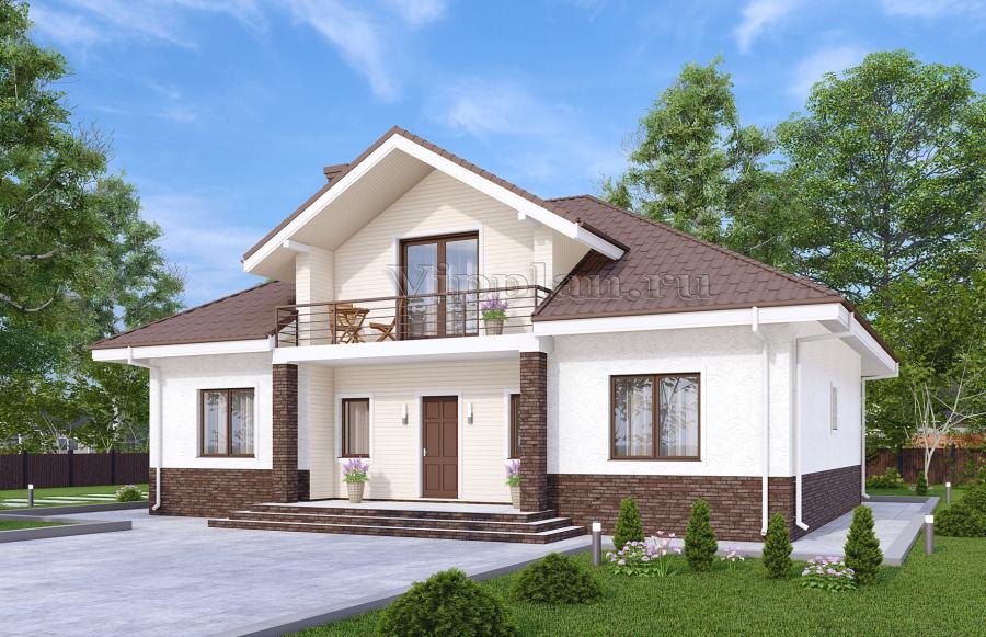 Одноэтажный дом с мансардой, гостиной и тремя спальнями